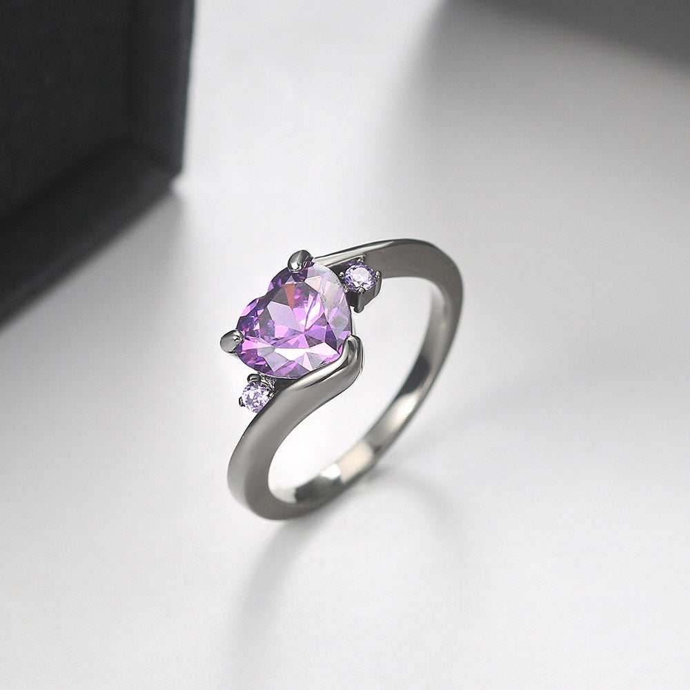 Wholesale Black Gold Heart Zircon Copper Rings